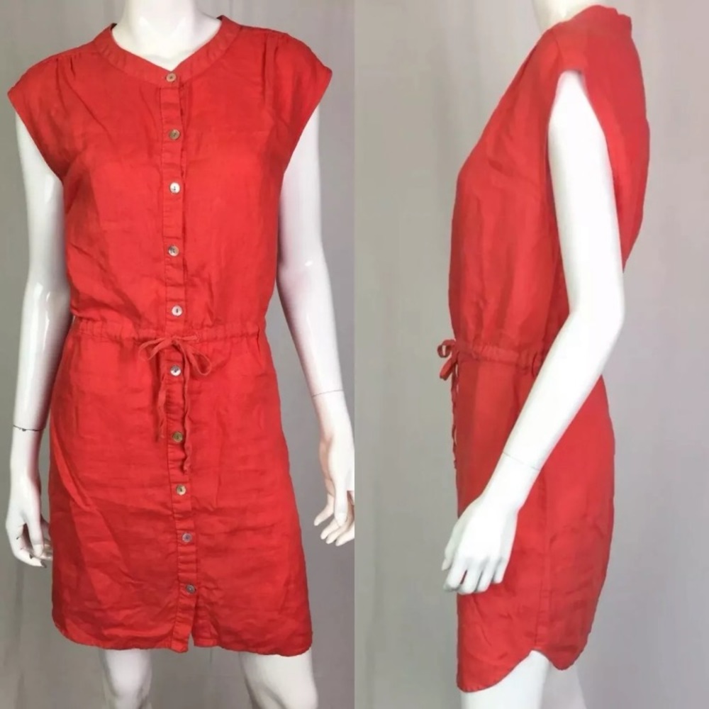 Allen Allen Linen Button Up Shift Shirt Dress